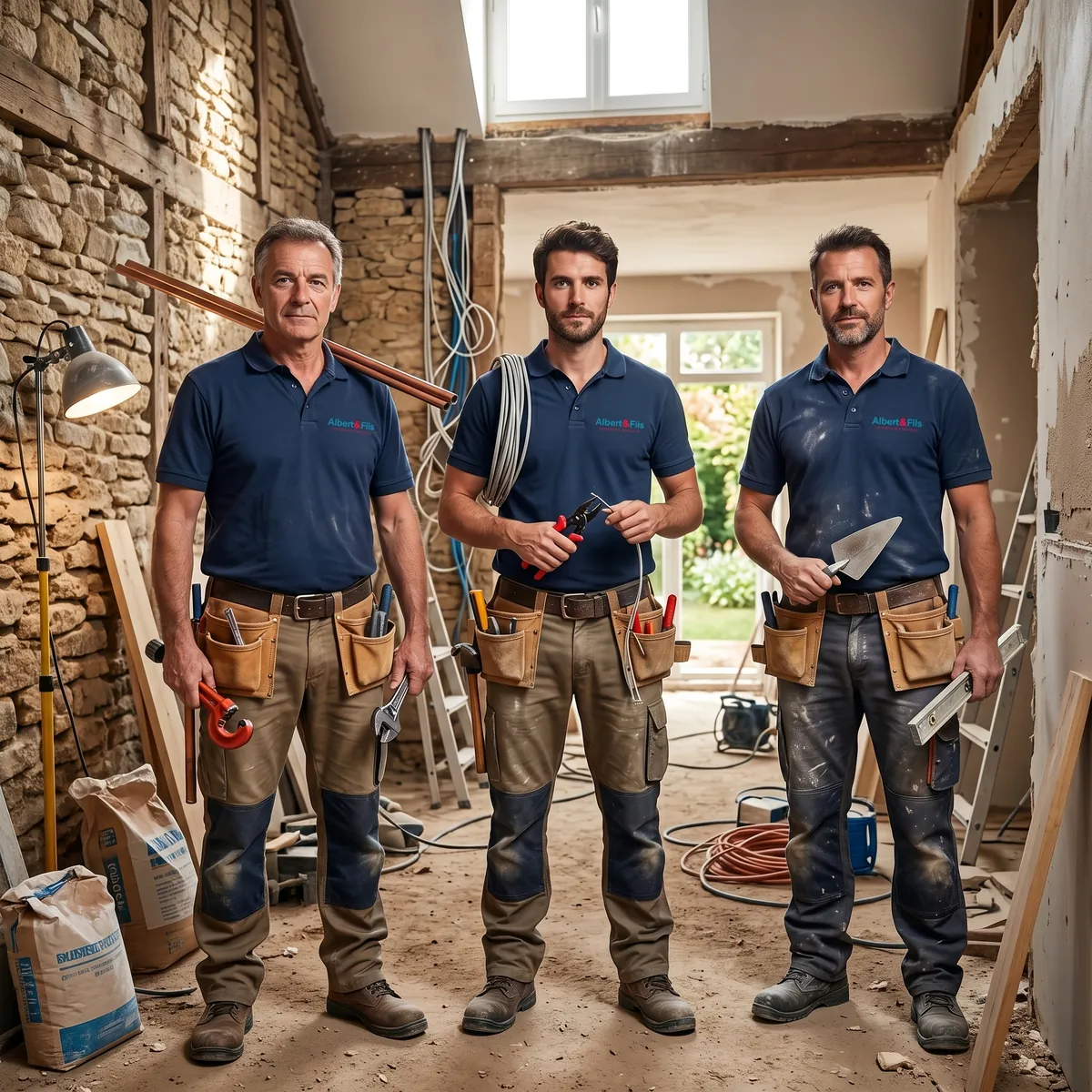 Équipe d'artisans Albert et Fils sur un chantier