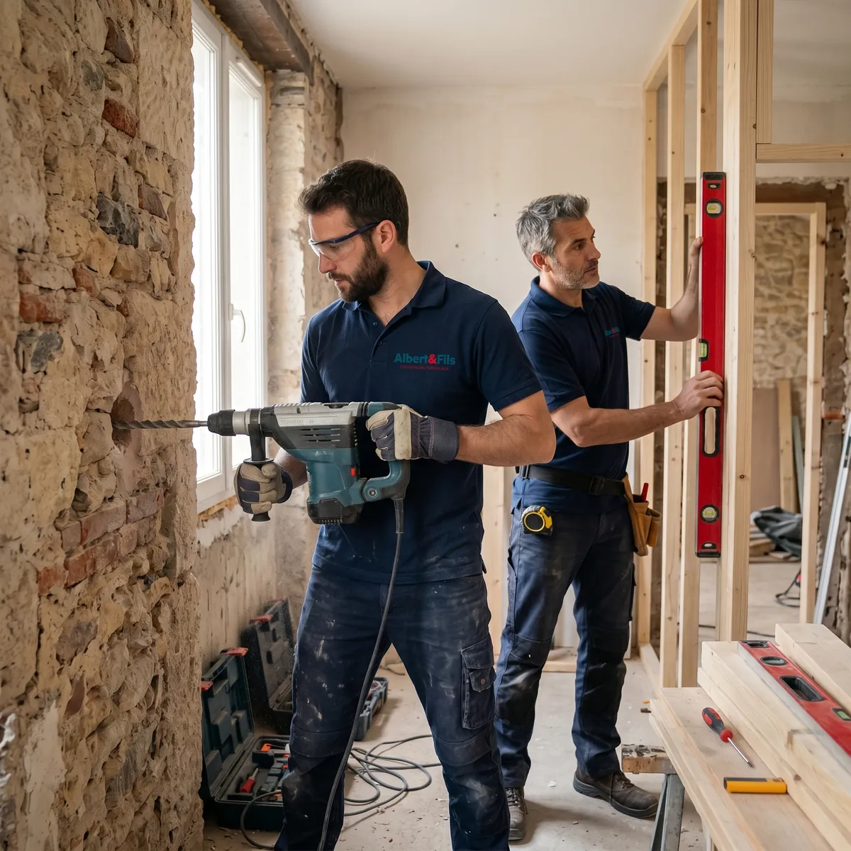 Artisans Albert et Fils au travail sur un chantier